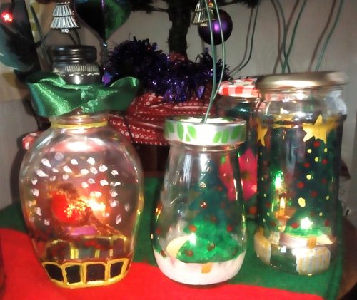 Christine P.  2. Christmas lanterns & snow globes, Pebeo vitrea 160 glass paints & Posca metallic pens.